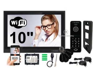 Wideodomofon WiFi Revizoom 10'' czarny, czytnik, szyfrator. RM-T402HD BLACK + RC-411HD-CK