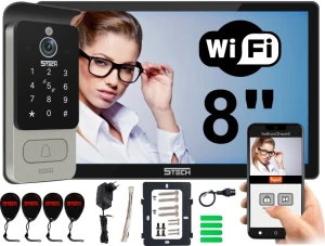Wideodomofon 5TECH Cyfrowy TWIN WiFi VIRGO ONE PLUS Czarny 8" Czytnik Szyfrator 82228