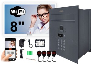 Cyfrowy 2-żyłowy wideodomofon 8'' WiFi ze skrzynką na listy antracyt, biały TWIN 5TECH VIRGO ONE PLUS 82218G